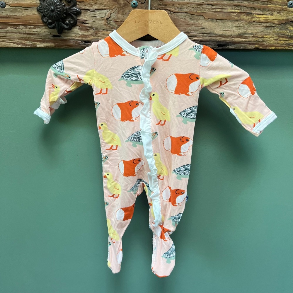 KicKee Pants NB Newborn Ruffle Footie Pajama Guinea Pig Duck Turtle Bamboo‎ Pink